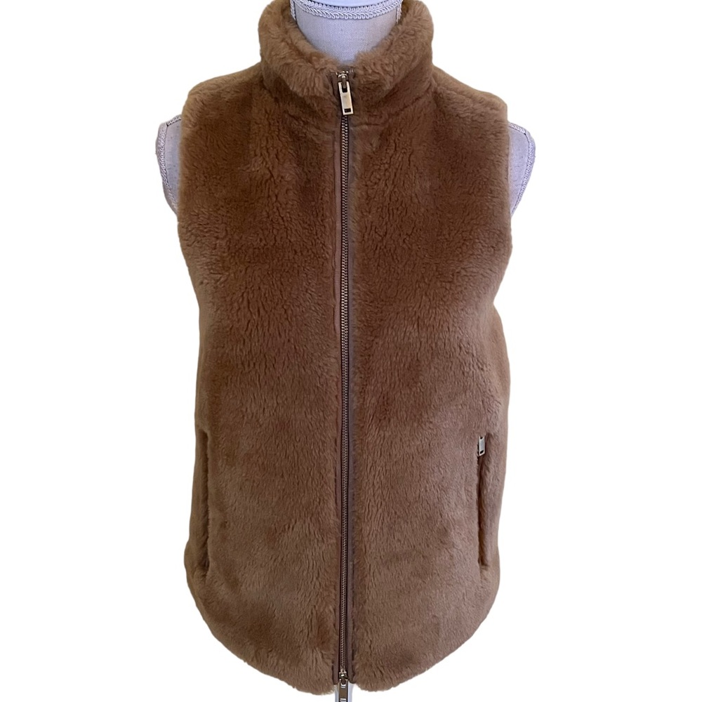 J. Crew Plush Fleece Faux Fur Excursion Vest in Camel XS